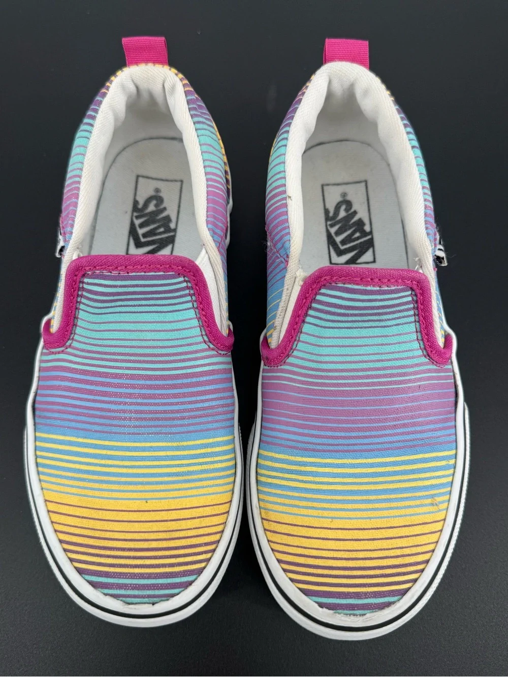 Vans Kids Slip-On Pastel Rainbow with Hot Pink Trim Size 13